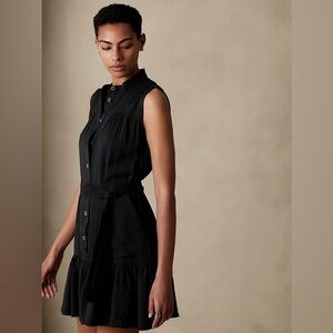 Banana Republic Flounce-Hem Mini Shirtdress, Black, Size S